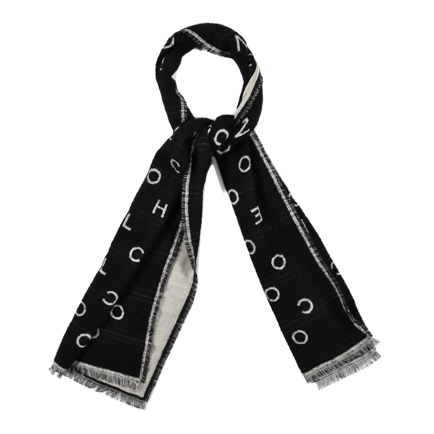 Chanel Wool Cashmere CC Scarf Black White 1 of 4