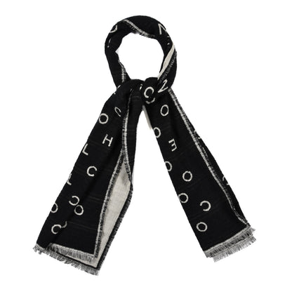 Chanel Wool Cashmere CC Scarf Black White 1 of 4