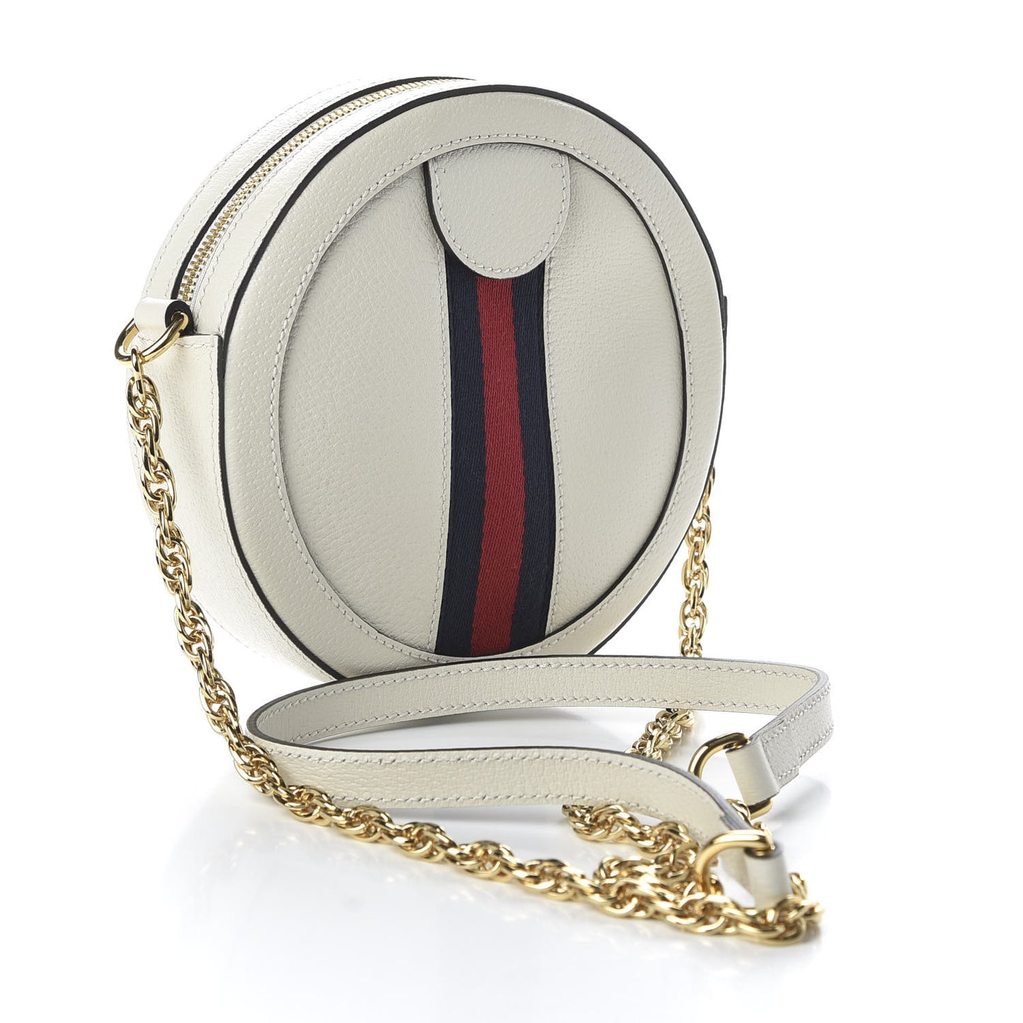 Textured Calfskin Web Mini Ophidia Round Shoulder Bag Mystic White
