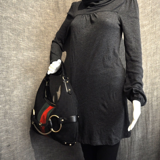 Monogram Large Horsebit Web Hobo Black