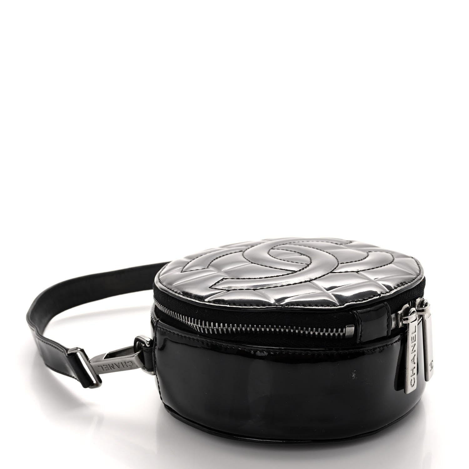 Chanel Patent Quilted CC Chocolate Bar Round Shoulder Bag Black 4 of 13