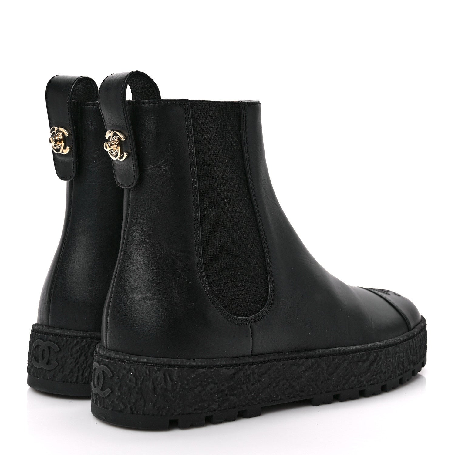 Chanel Calfskin Cap Toe CC Ankle Boots 37 Black 4 of 8