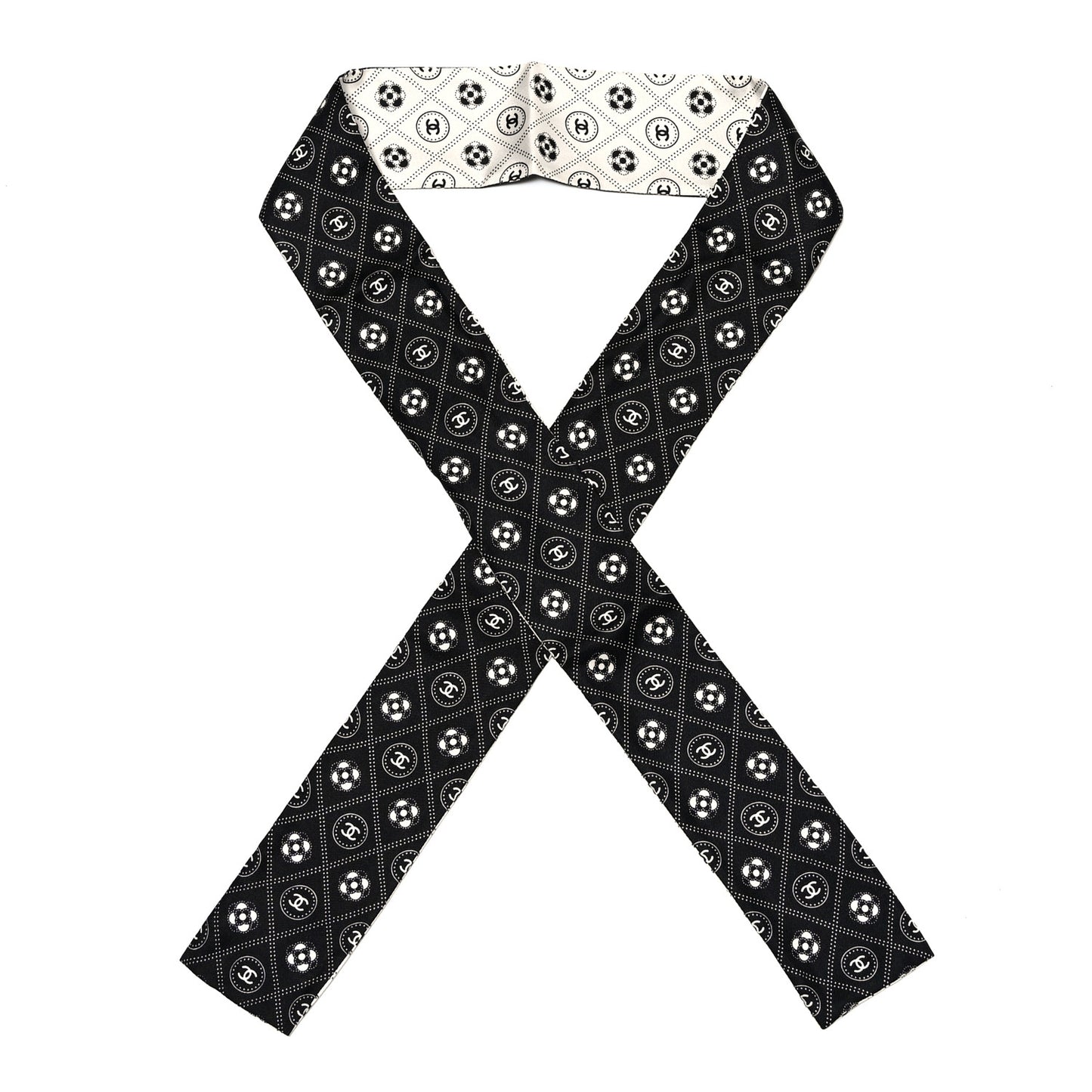 Silk CC Polka Dot Slim Bandeau Scarf Black Ecru