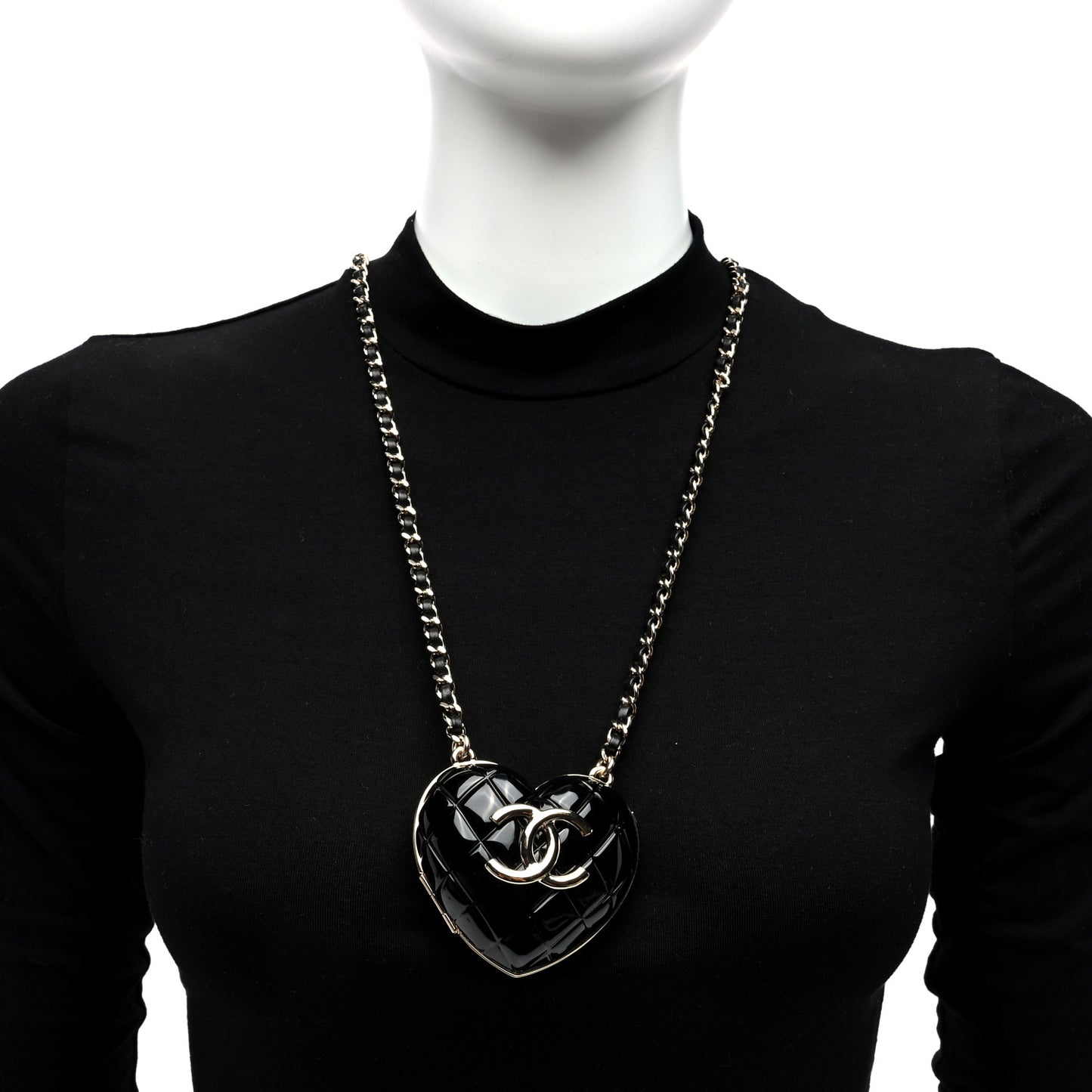 Resin CC Heart Crossbody Locket Necklace Gold Black