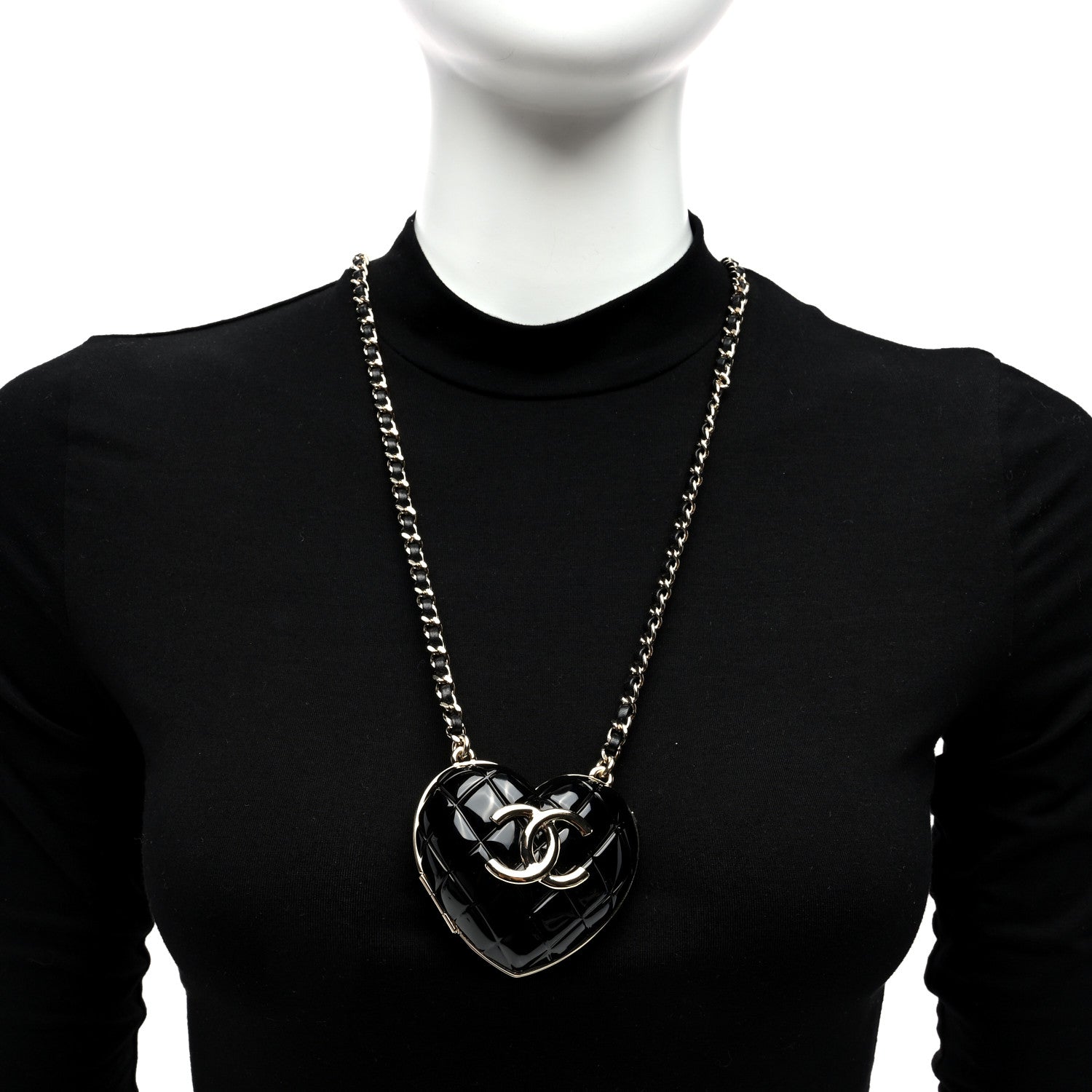 Chanel Resin CC Heart Crossbody Locket Necklace Gold Black 2 of 6