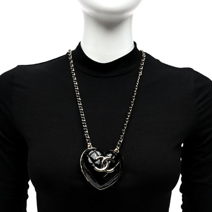 Chanel Resin CC Heart Crossbody Locket Necklace Gold Black 2 of 6