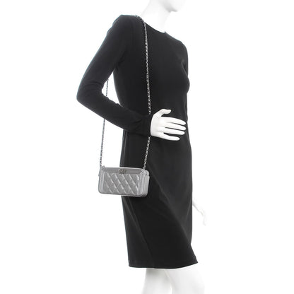 Chanel Metallic Caviar Quilted Small Boy Clutch With Chain Silver 2 of 9
