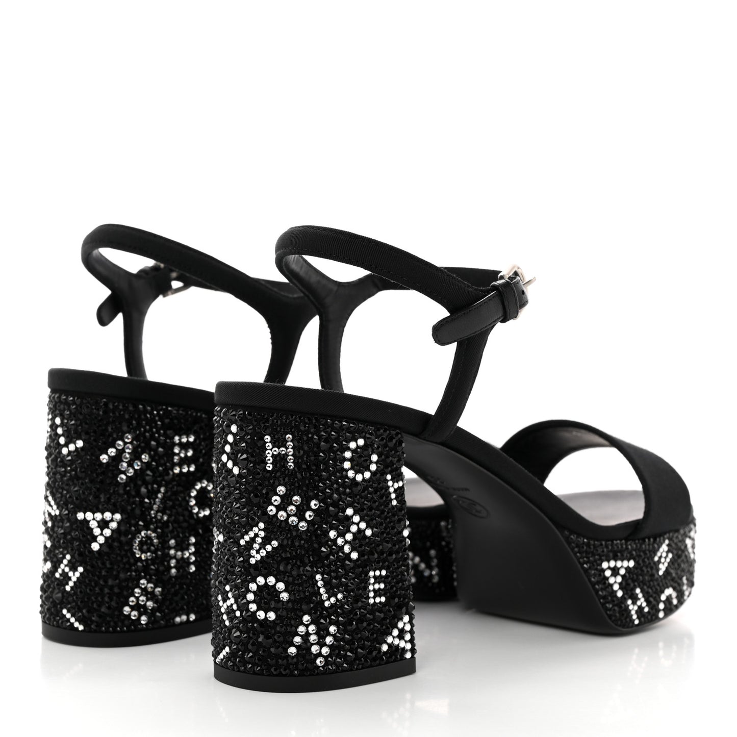 Grosgrain Strass Logo Platform Sandals 39 Black Silver