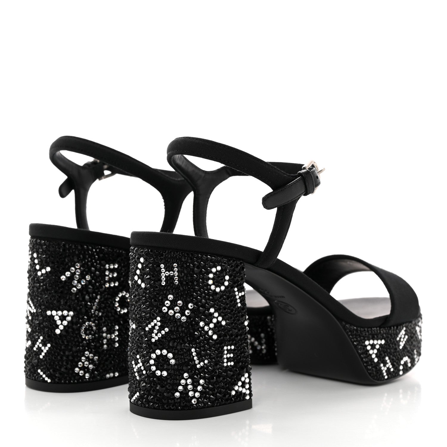 Chanel Grosgrain Strass Logo Platform Sandals 39 Black Silver 4 of 11