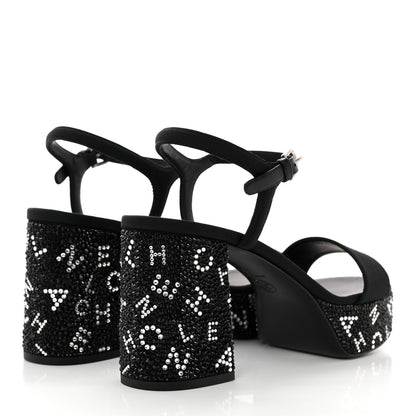 Chanel Grosgrain Strass Logo Platform Sandals 39 Black Silver 4 of 11