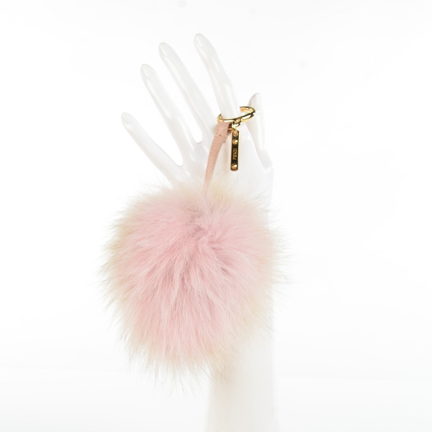 Fendi Fox Fur Vitello Elite Bi-Color Pom Pom Bag Charm Rosa Cammello Cipria 2 of 6
