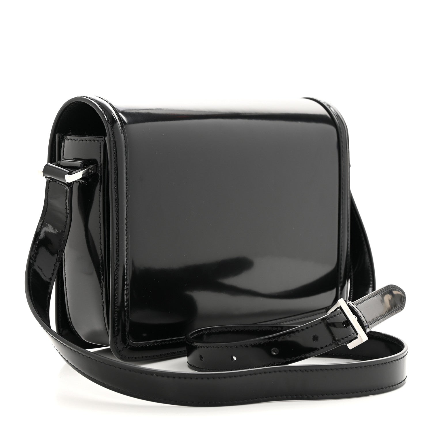 Saint Laurent Glazed Calfskin Monogram Medium Solferino Satchel Black 3 of 10