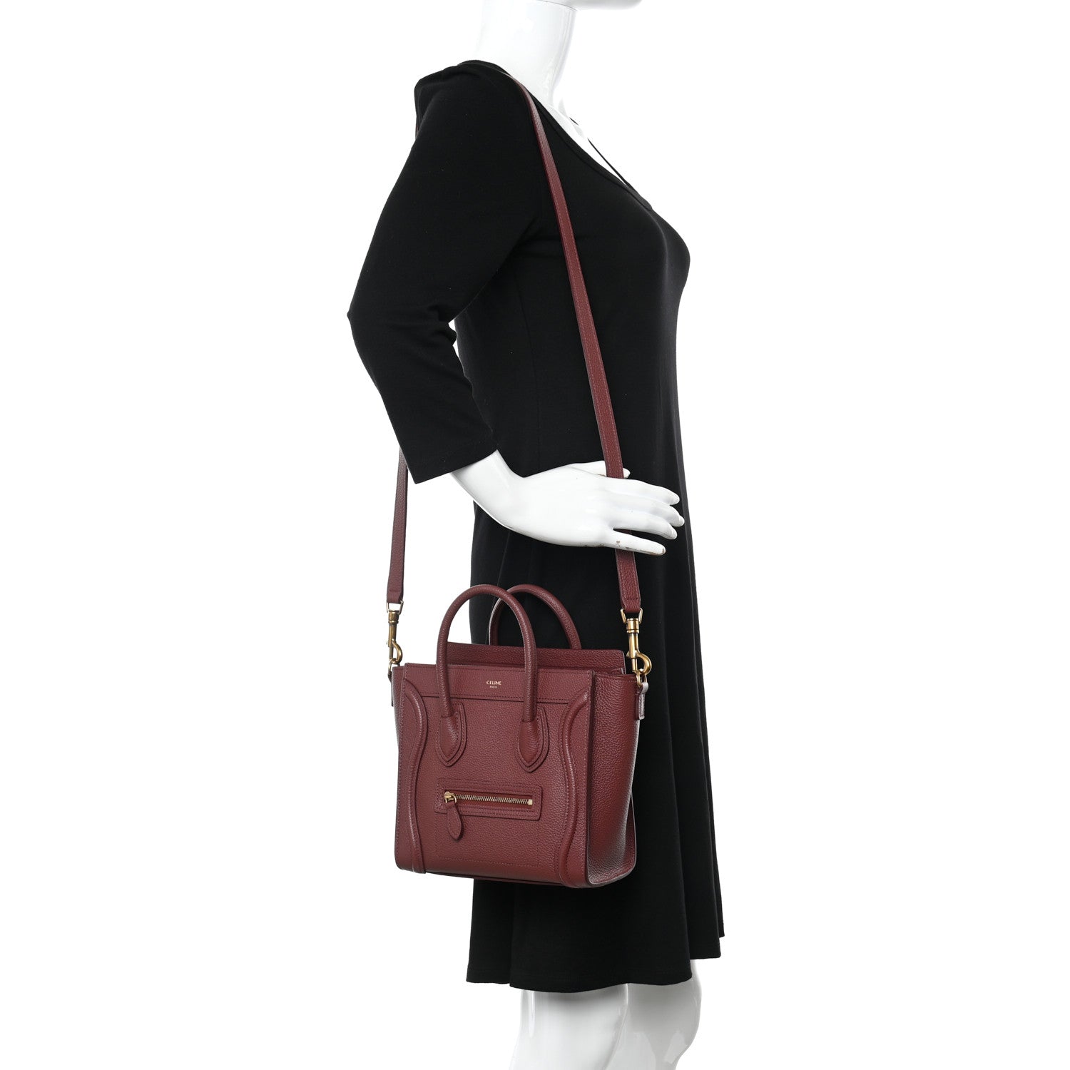 Celine Drummed Calfskin Nano Luggage Grenat 2 of 11
