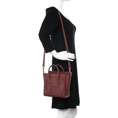 Celine Drummed Calfskin Nano Luggage Grenat 2 of 11