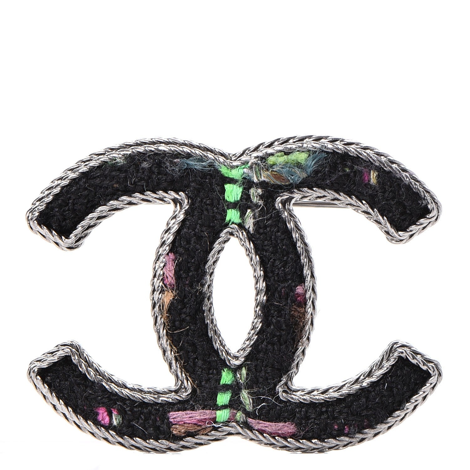 Chanel Ruthenium Tweed CC Brooch Black Multicolor 2 of 8