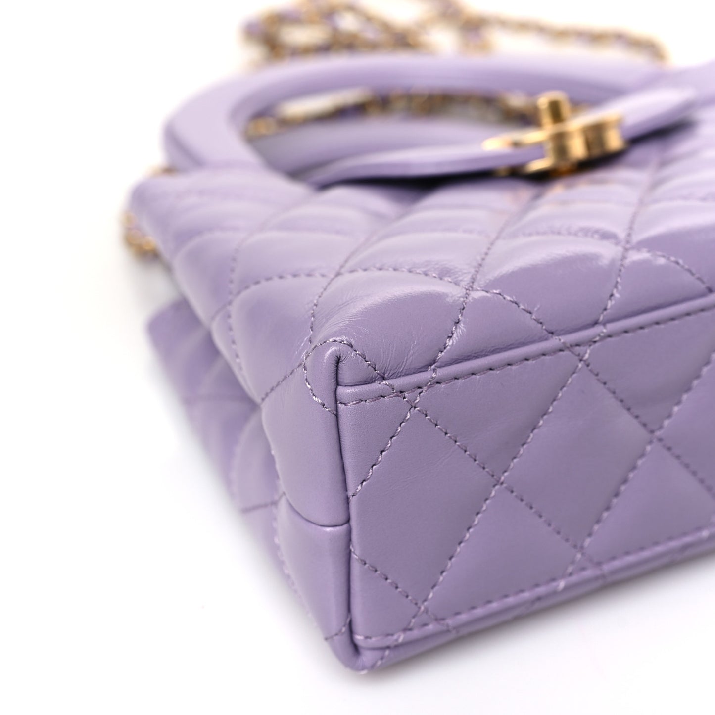 Shiny Aged Calfskin Quilted Nano Kelly Shopper Lilac