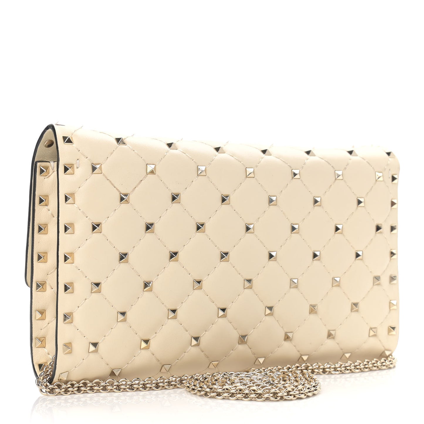 Nappa Rockstud Spike Wallet on Chain Light Ivory