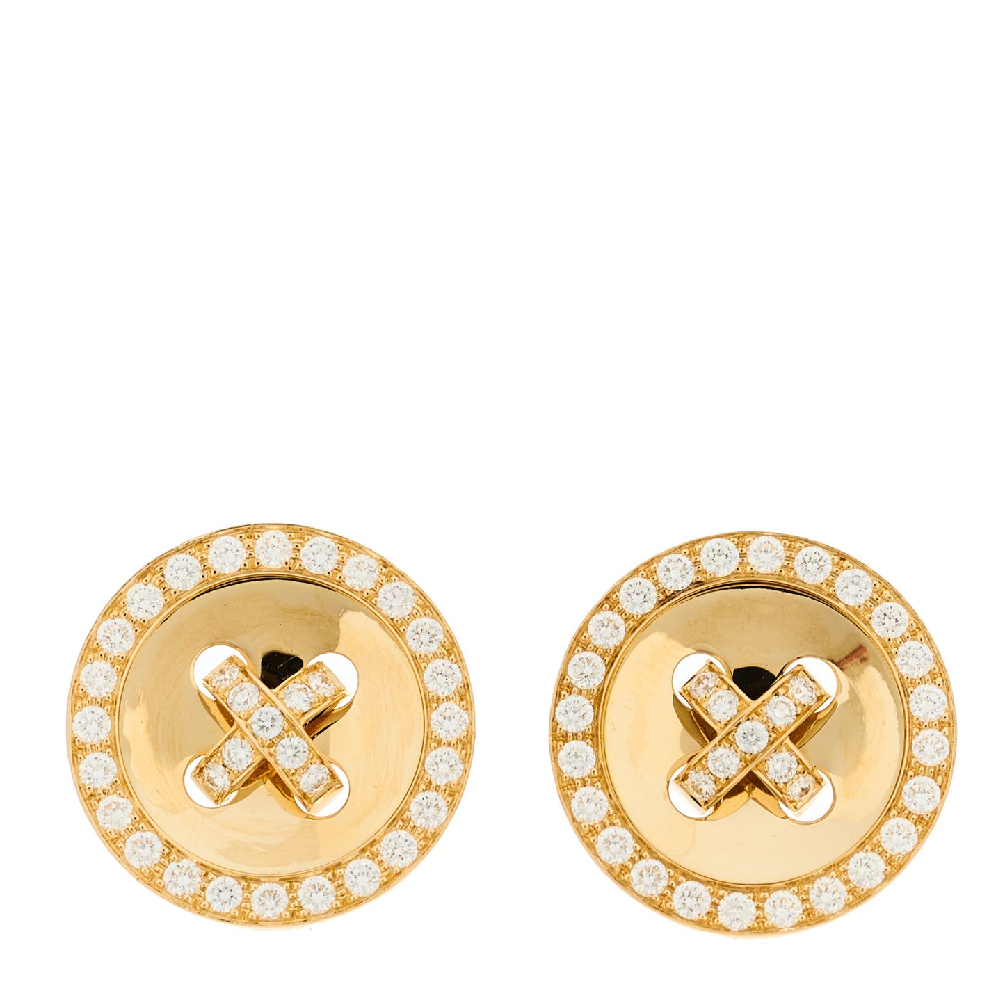18K Yellow Gold Diamond Button Clip On Earrings