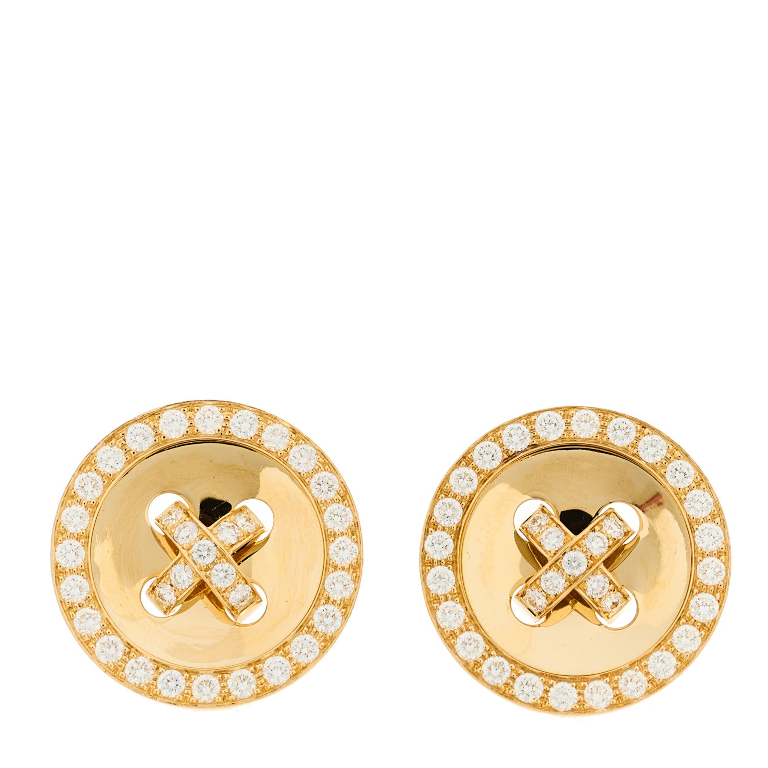 Van Cleef & Arpels 18K Yellow Gold Diamond Button Clip On Earrings 1 of 4