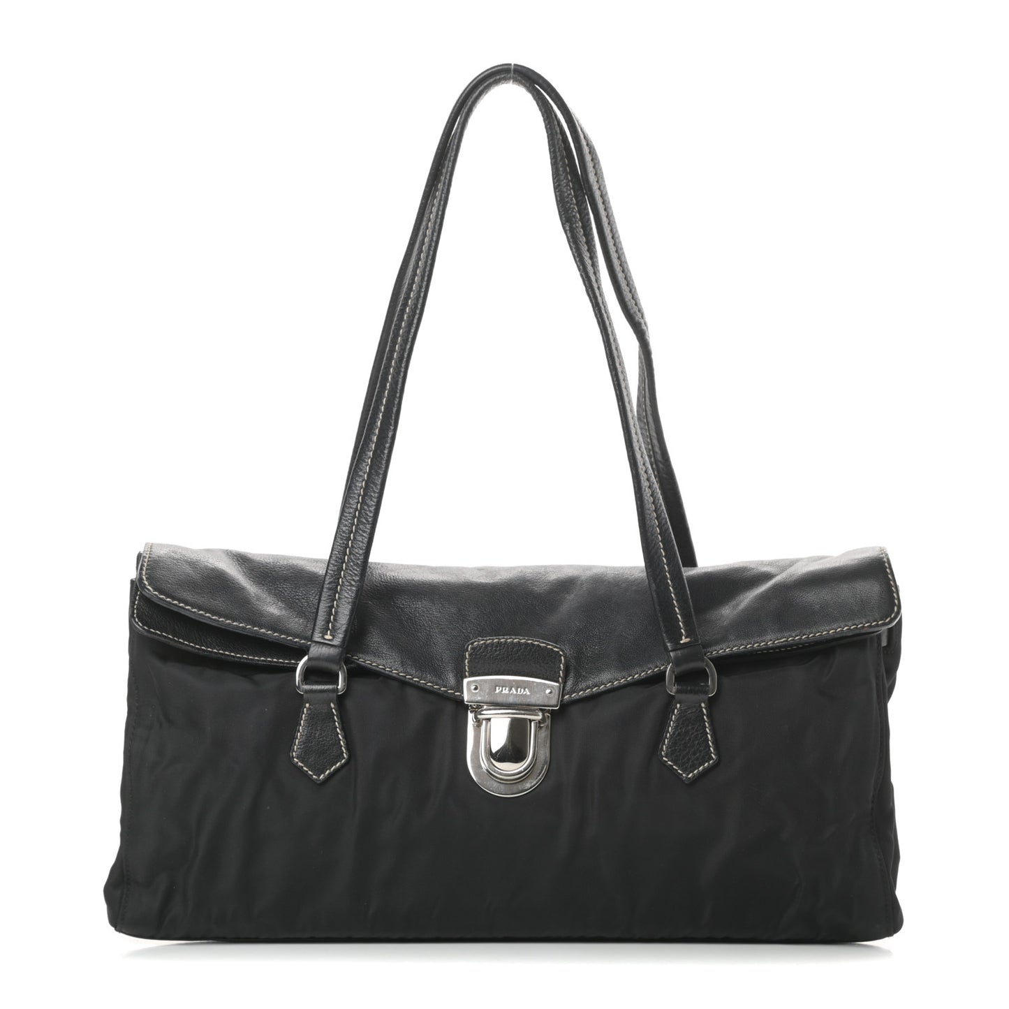 Tessuto Nylon Vitello Foldover Pushlock Satchel Black