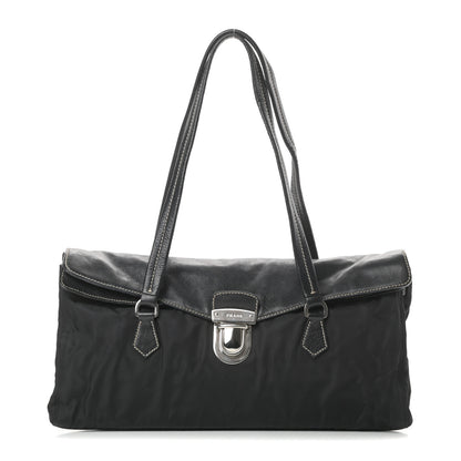 Prada Tessuto Nylon Vitello Foldover Pushlock Satchel Black 1 of 13