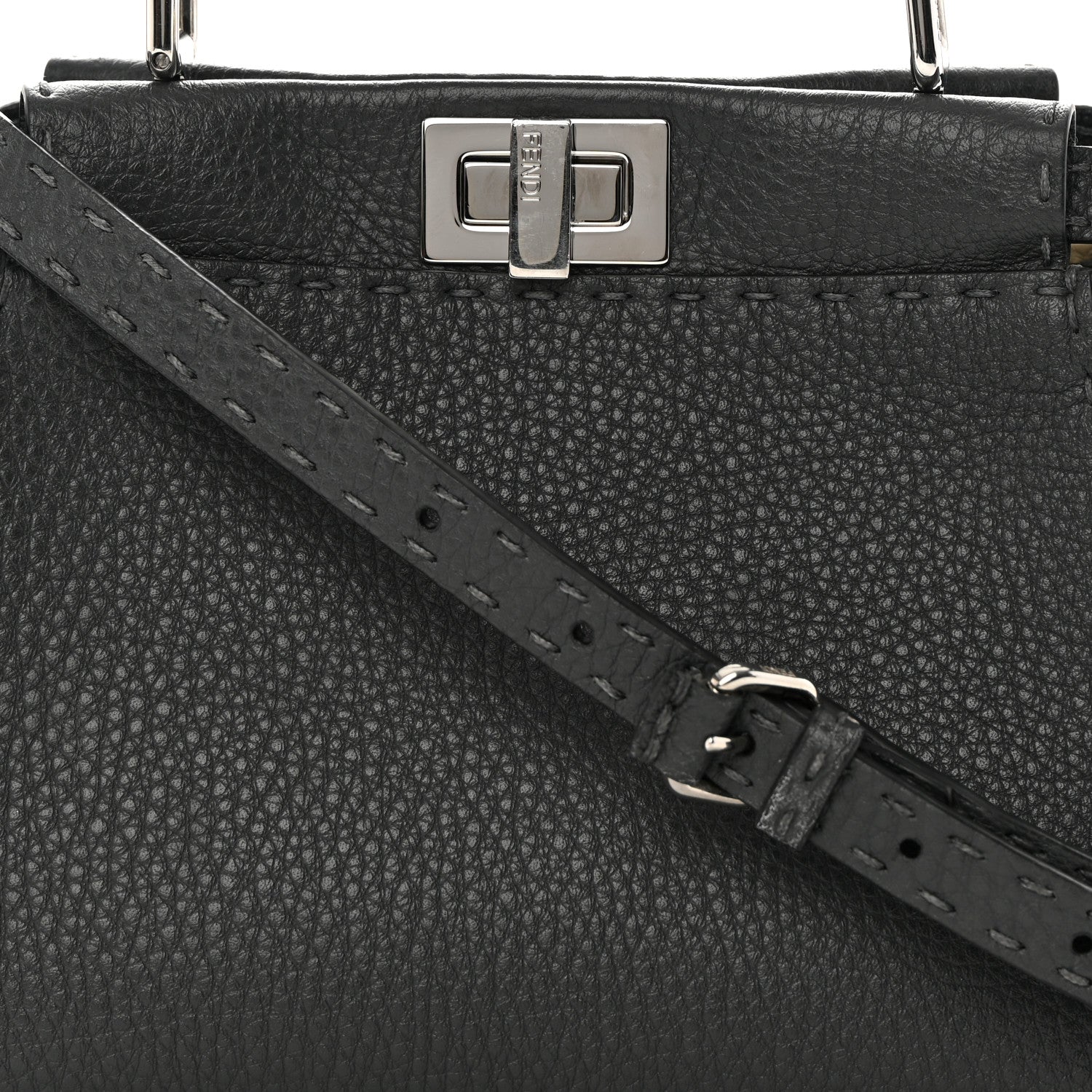 Fendi Cuoio Romano Selleria Bi-Color Mini Peekaboo Iconic Satchel Asfalto Latte 9 of 13