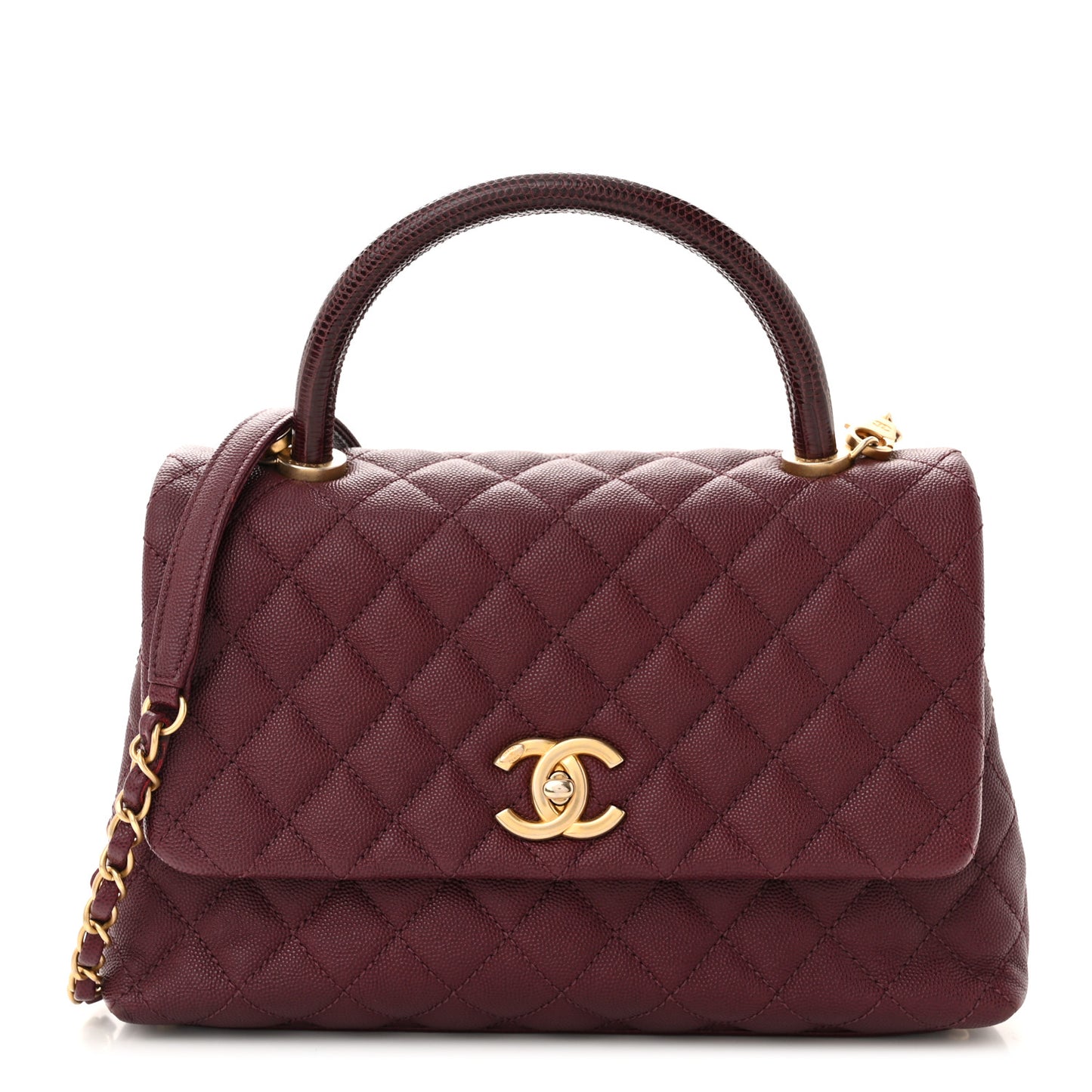 Caviar Lizard Embossed Quilted Small Coco Handle Flap Burgundy