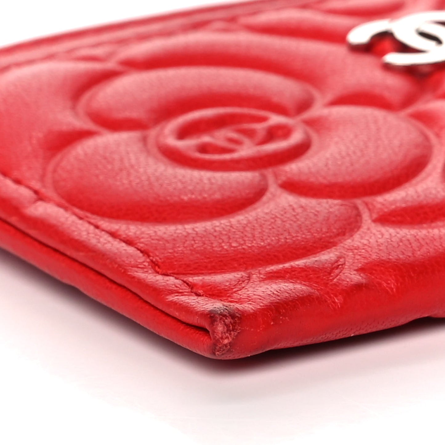 Lambskin Camellia Embossed Card Holder Red