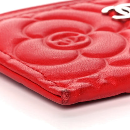 Chanel Lambskin Camellia Embossed Card Holder Red 10 of 14