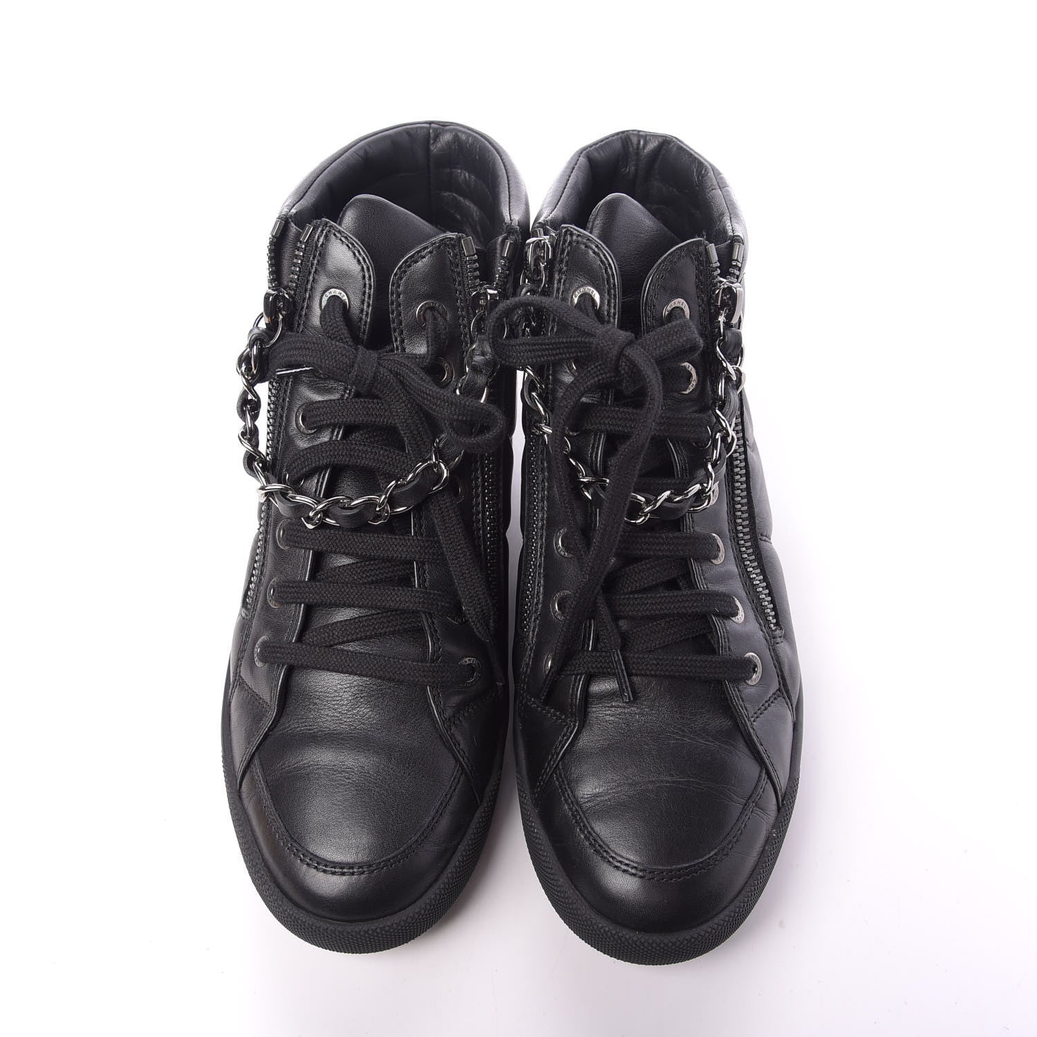 Chanel Lambskin Zipped Chain CC Sneakers 37 Black 5 of 9