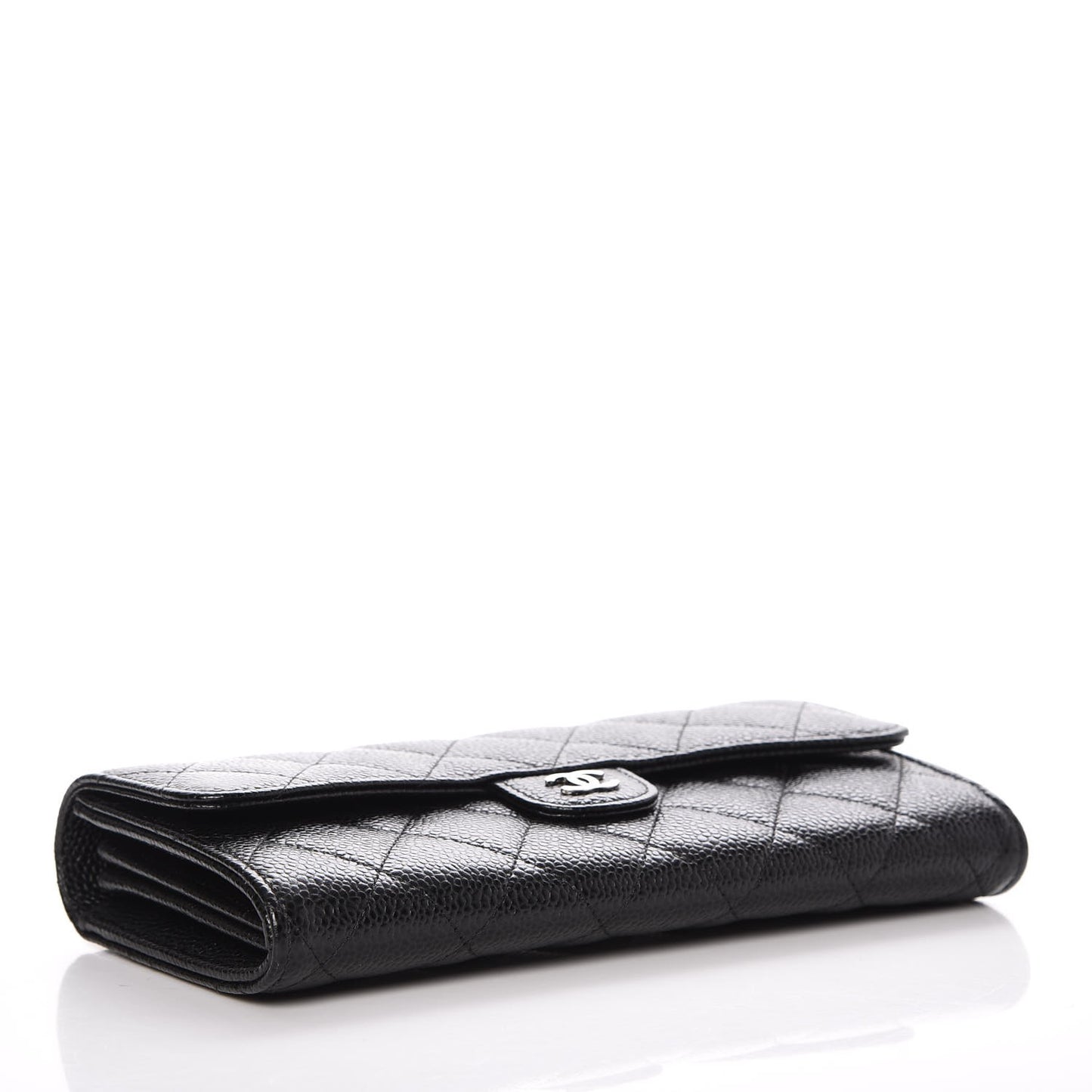 Caviar Quilted Large Gusset Flap Wallet Black