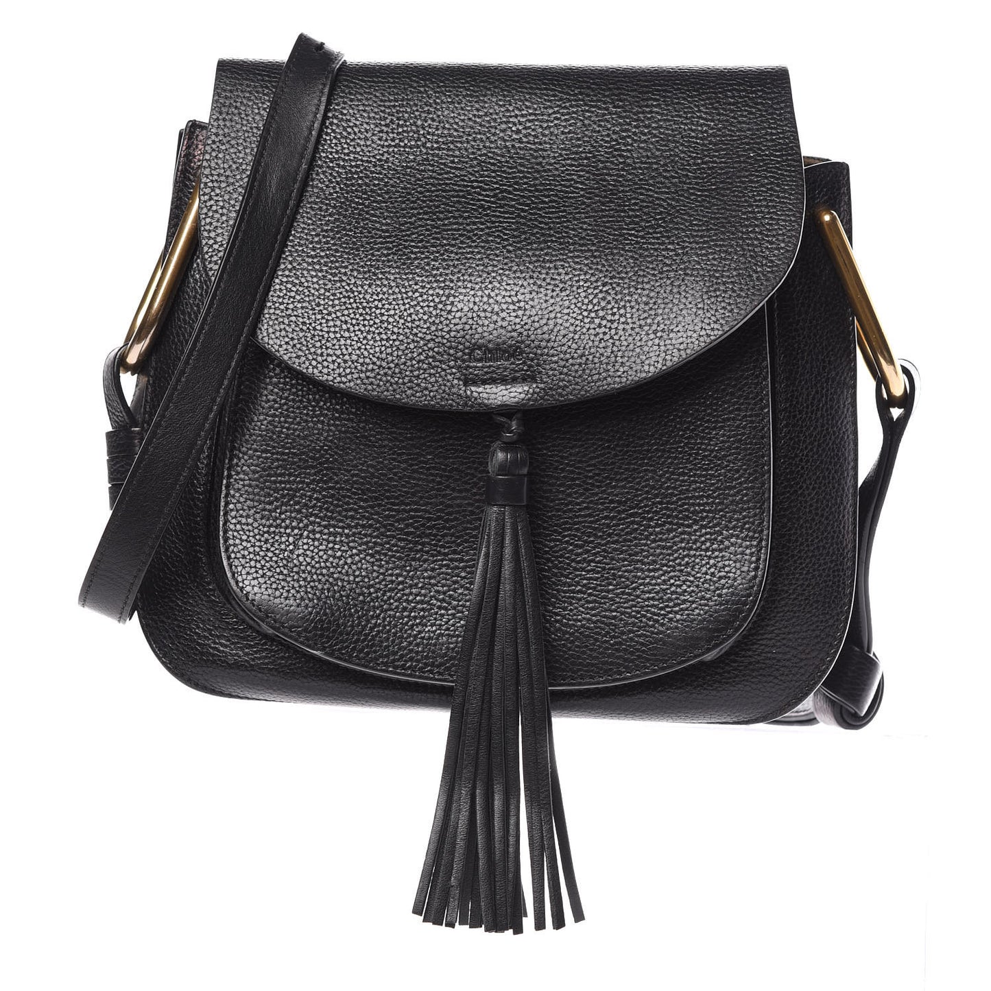 Grained Calfskin Medium Hudson Tassel Shoulder Bag Black