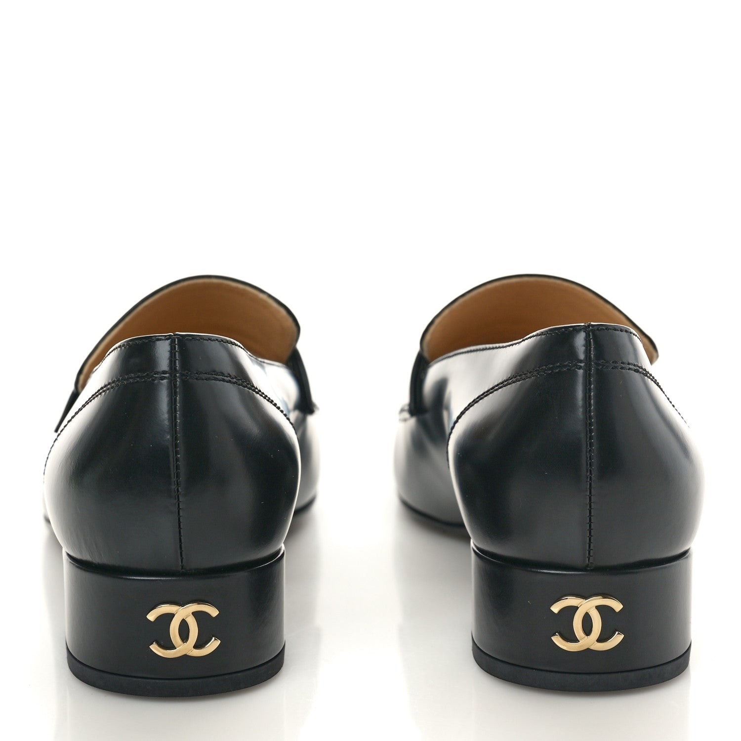 Chanel Shiny Calfskin Logo Loafers 36 Black 5 of 10