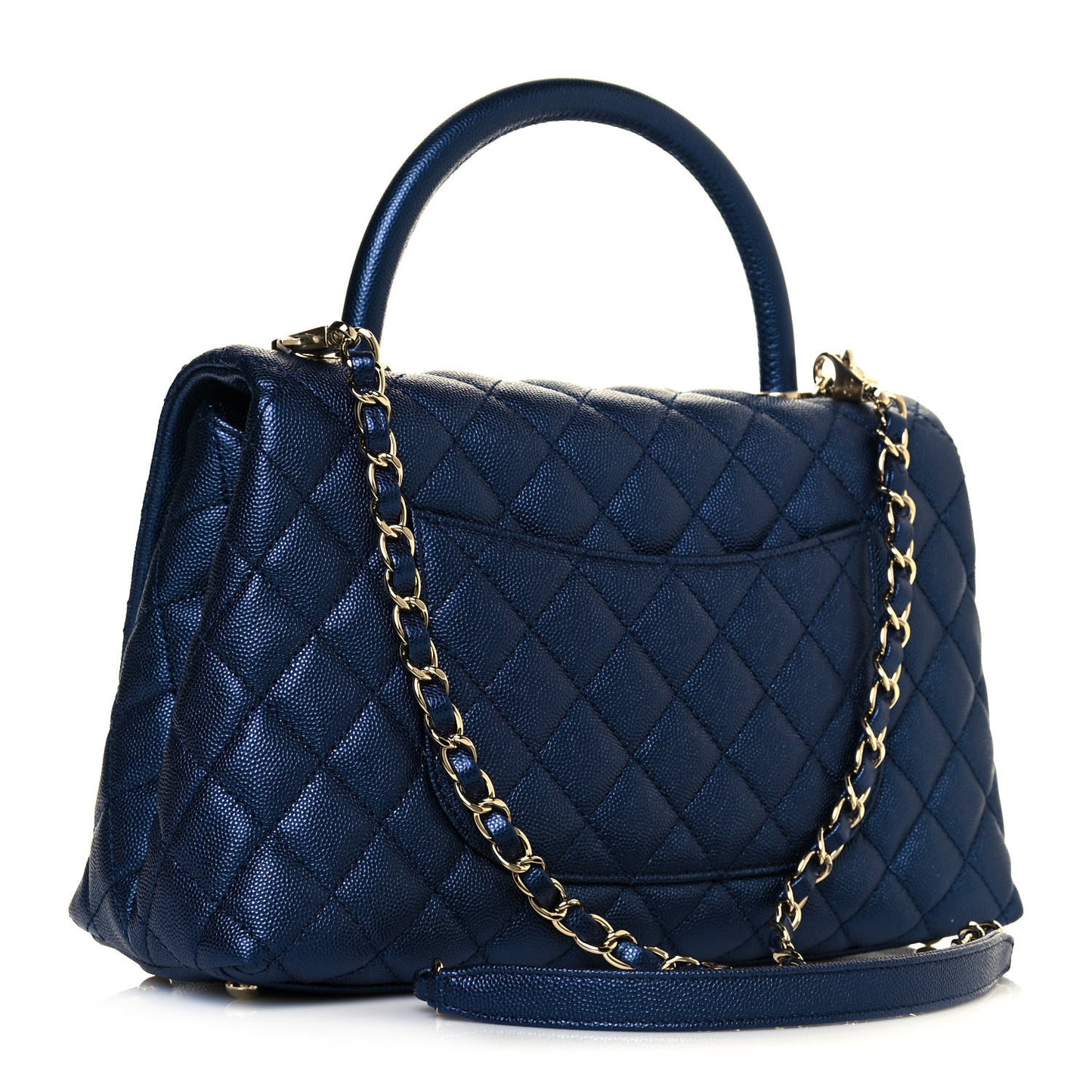 Iridescent Caviar Quilted Small Coco Handle Flap Dark Blue