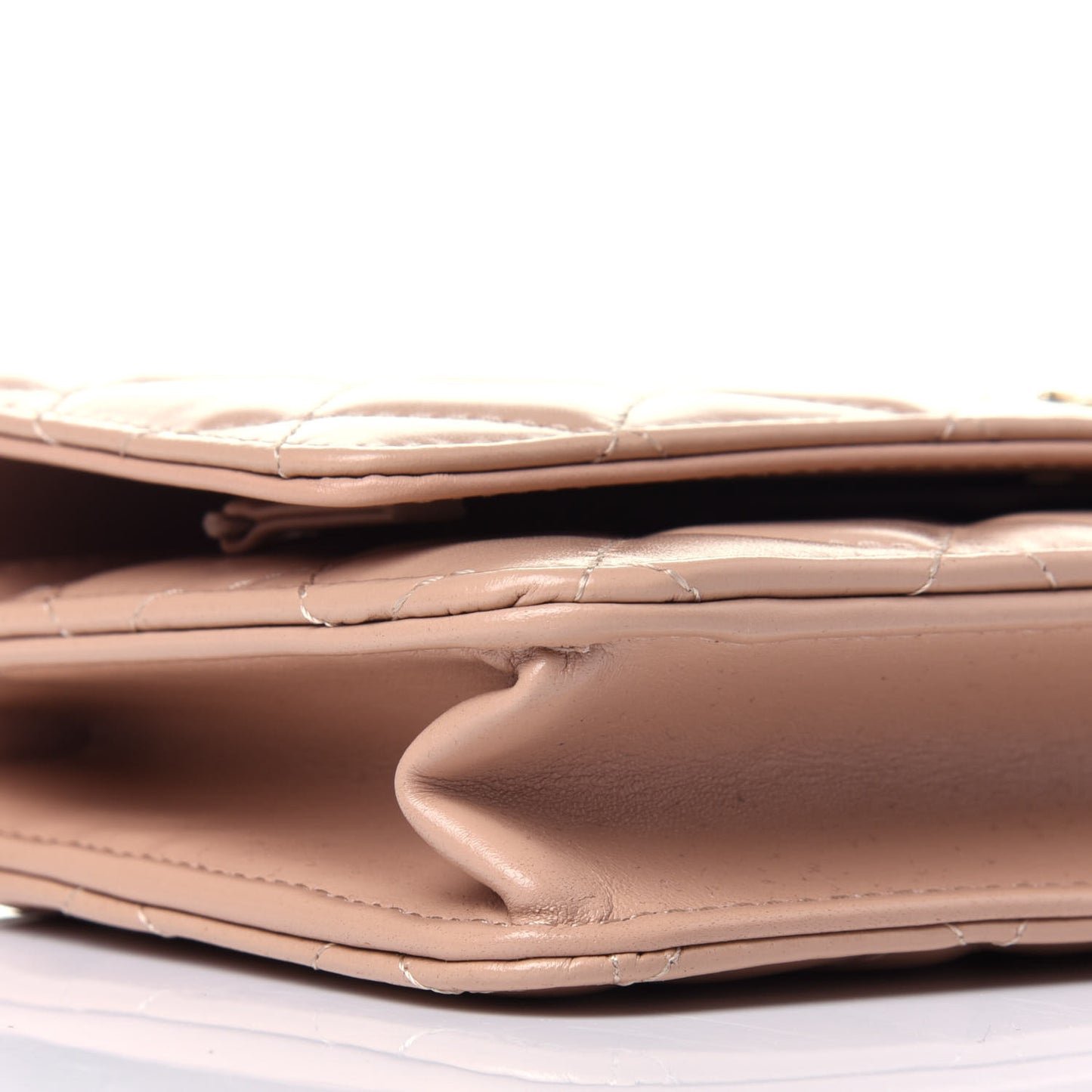 Calfskin Quilted Perfect Fit Wallet On Chain WOC Beige