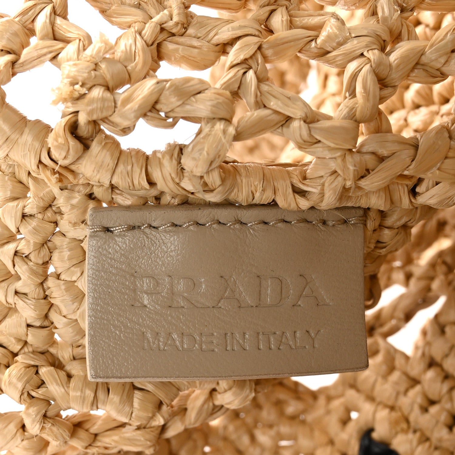Prada Yarn Raffia Effect Crochet Logo Embroidered Tote Bag Naturale 6 of 11