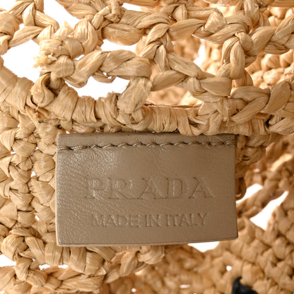 Prada Yarn Raffia Effect Crochet Logo Embroidered Tote Bag Naturale 6 of 11
