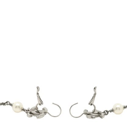 Chanel Crystal Pearl CC Long Drop Earrings Silver Black 3 of 4