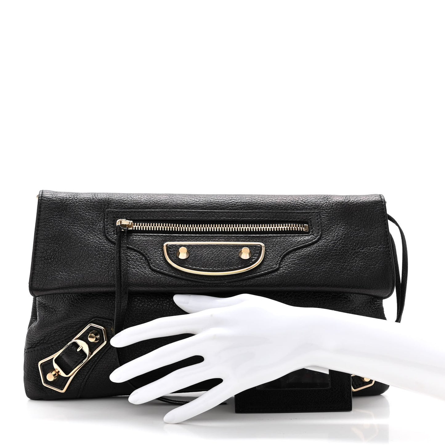 Chevre Gold Metallic Edge Hardware Envelope Clutch Black