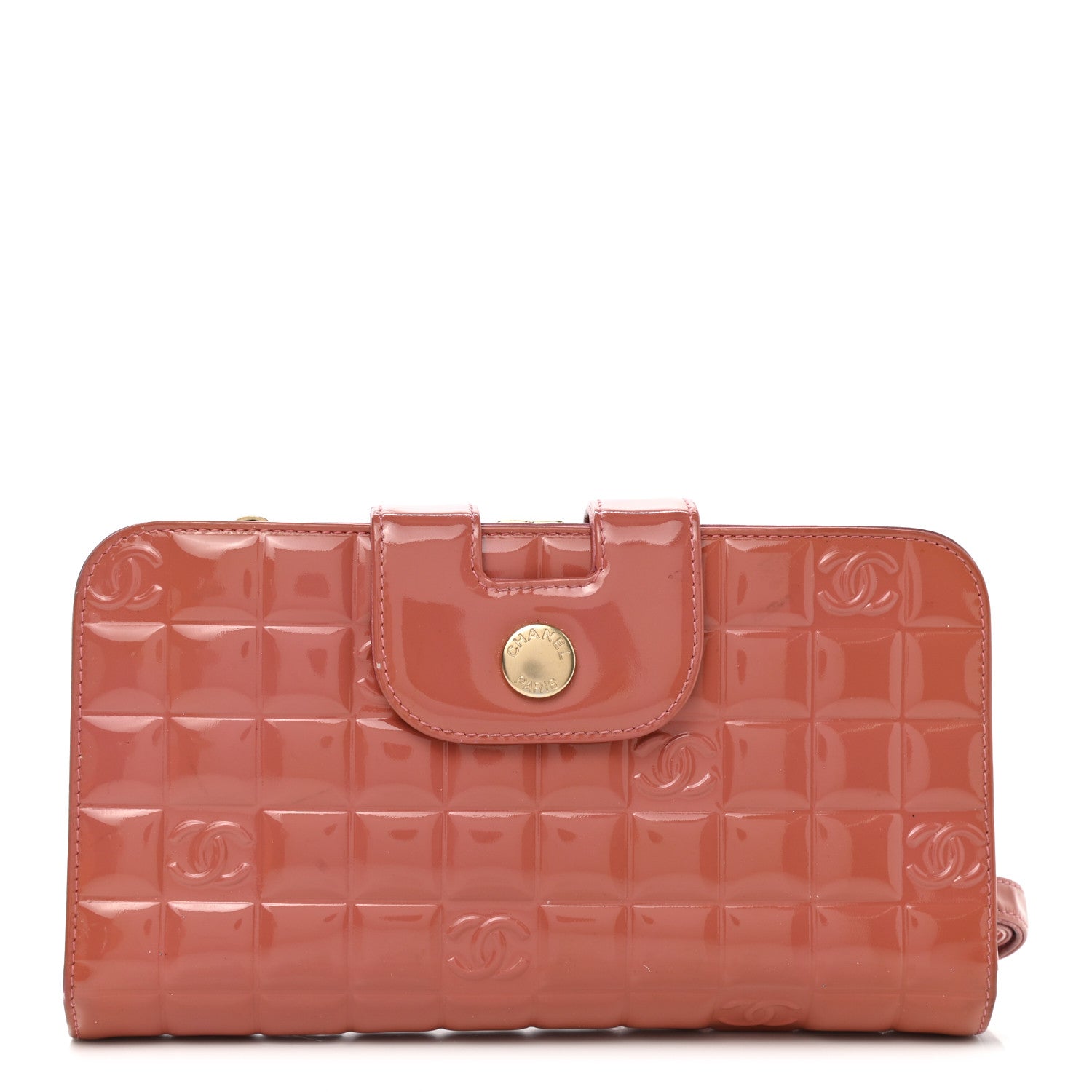 Chanel Patent Square Quilted CC Wristlet Long Wallet Pink 1 of 10