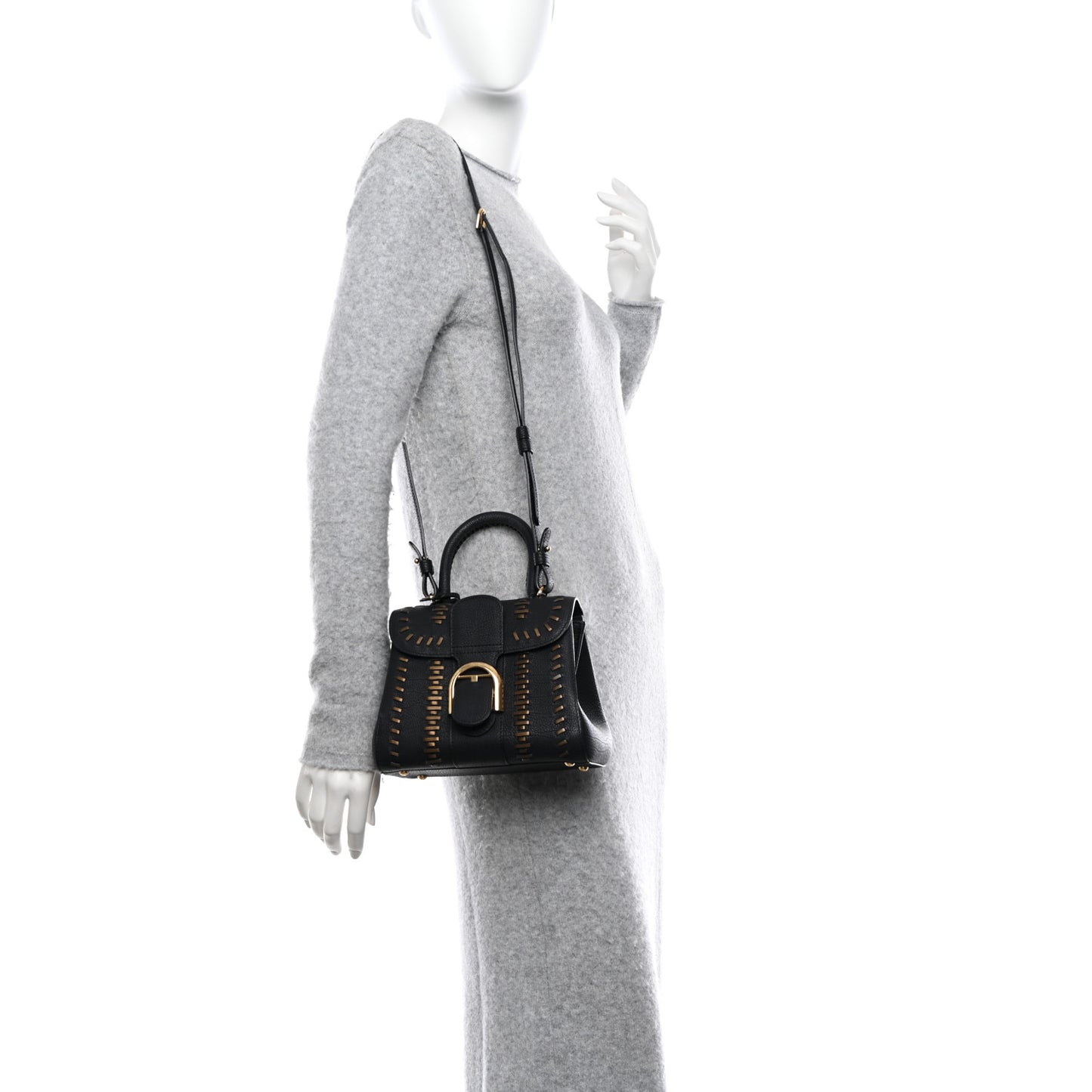 Crispy Calfskin Tribal Stitch Mini Brillant Satchel Black Bronze