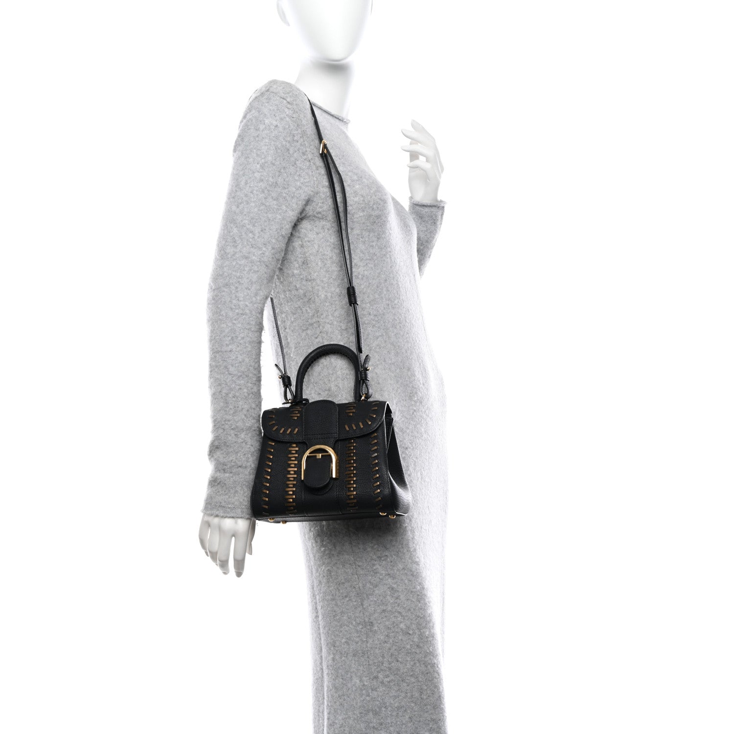 Delvaux Crispy Calfskin Tribal Stitch Mini Brillant Satchel Black Bronze 2 of 11