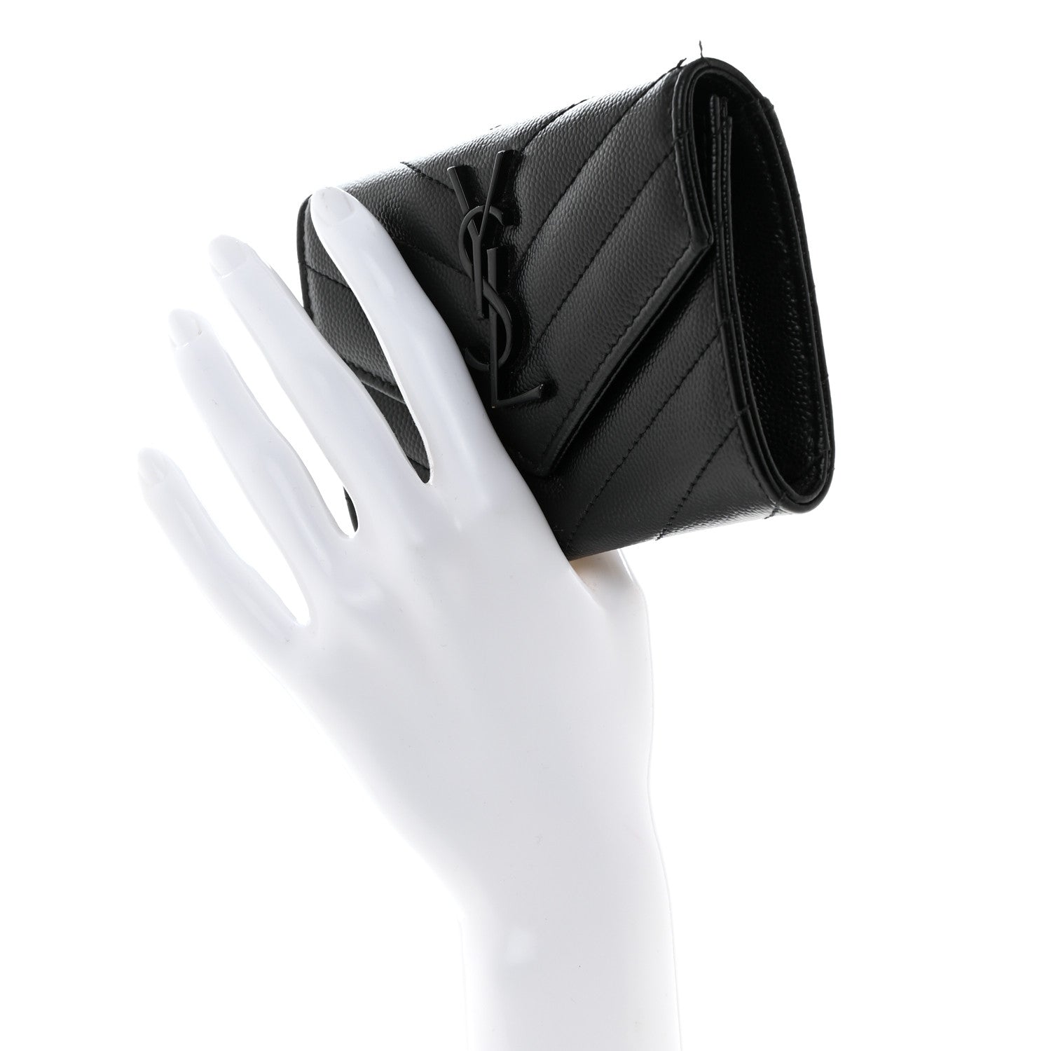 Saint Laurent Grain De Poudre Matelasse Chevron Small Monochome Monogram Envelope Wallet Black 2 of 8