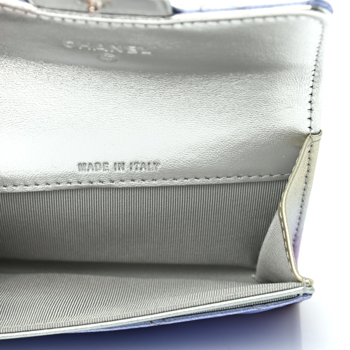 Gradient Metallic Calfskin Quilted Flap Card Holder Wallet Silver Blue Yellow Purple