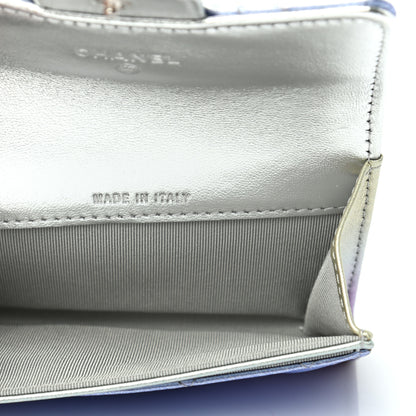 Chanel Gradient Metallic Calfskin Quilted Flap Card Holder Wallet Silver Blue Yellow Purple 5 of 8