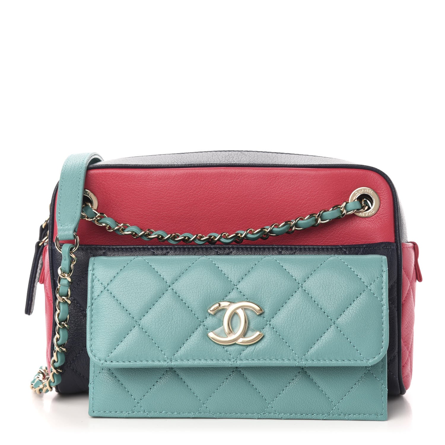 Chanel Goatskin Quilted Tri-Color Small In & Out Camera Case Navy Turquoise Pink 3 of 13