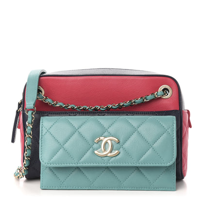 Chanel Goatskin Quilted Tri-Color Small In & Out Camera Case Navy Turquoise Pink 3 of 13