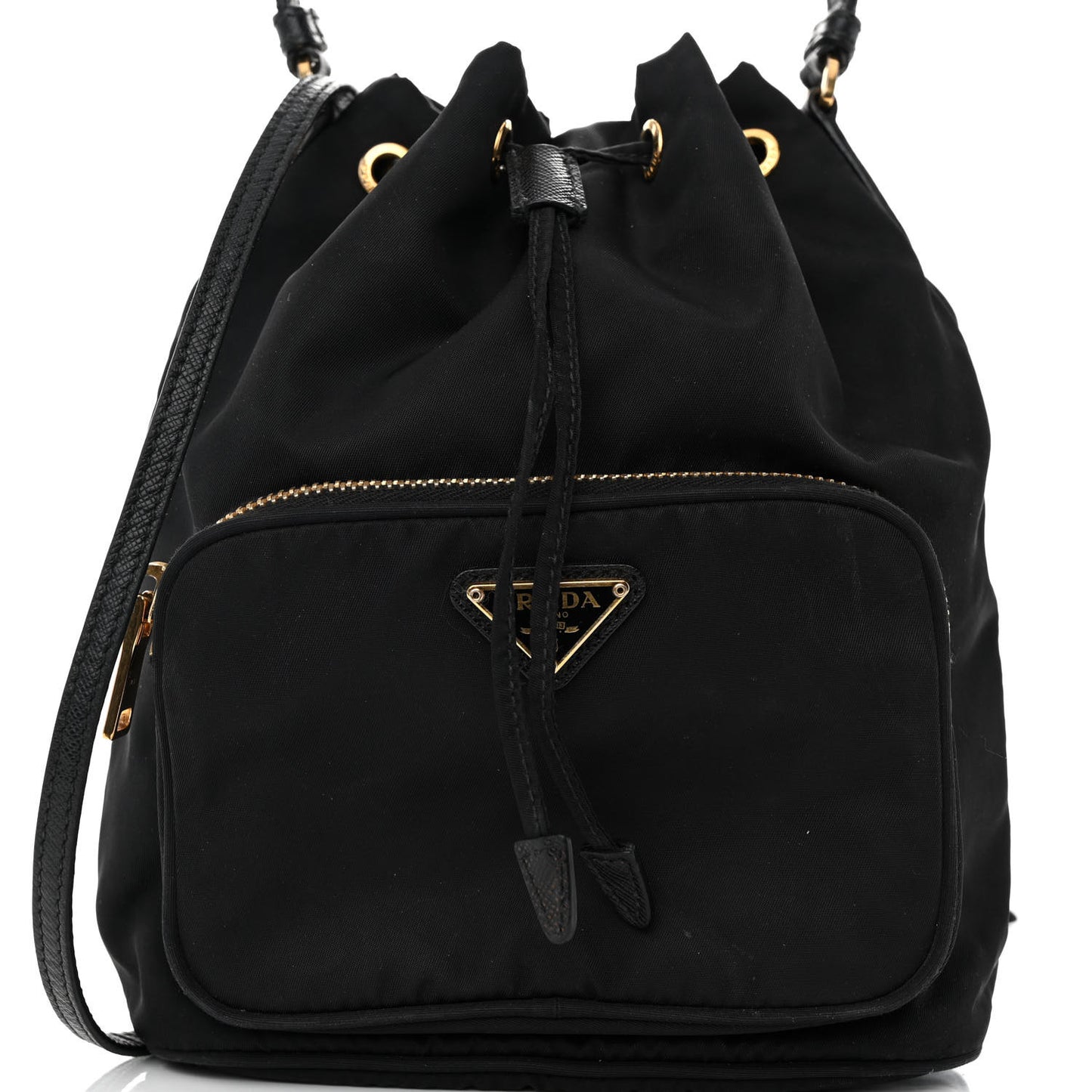 Saffiano Tessuto Nylon Mini Bucket Crossbody Bag Black