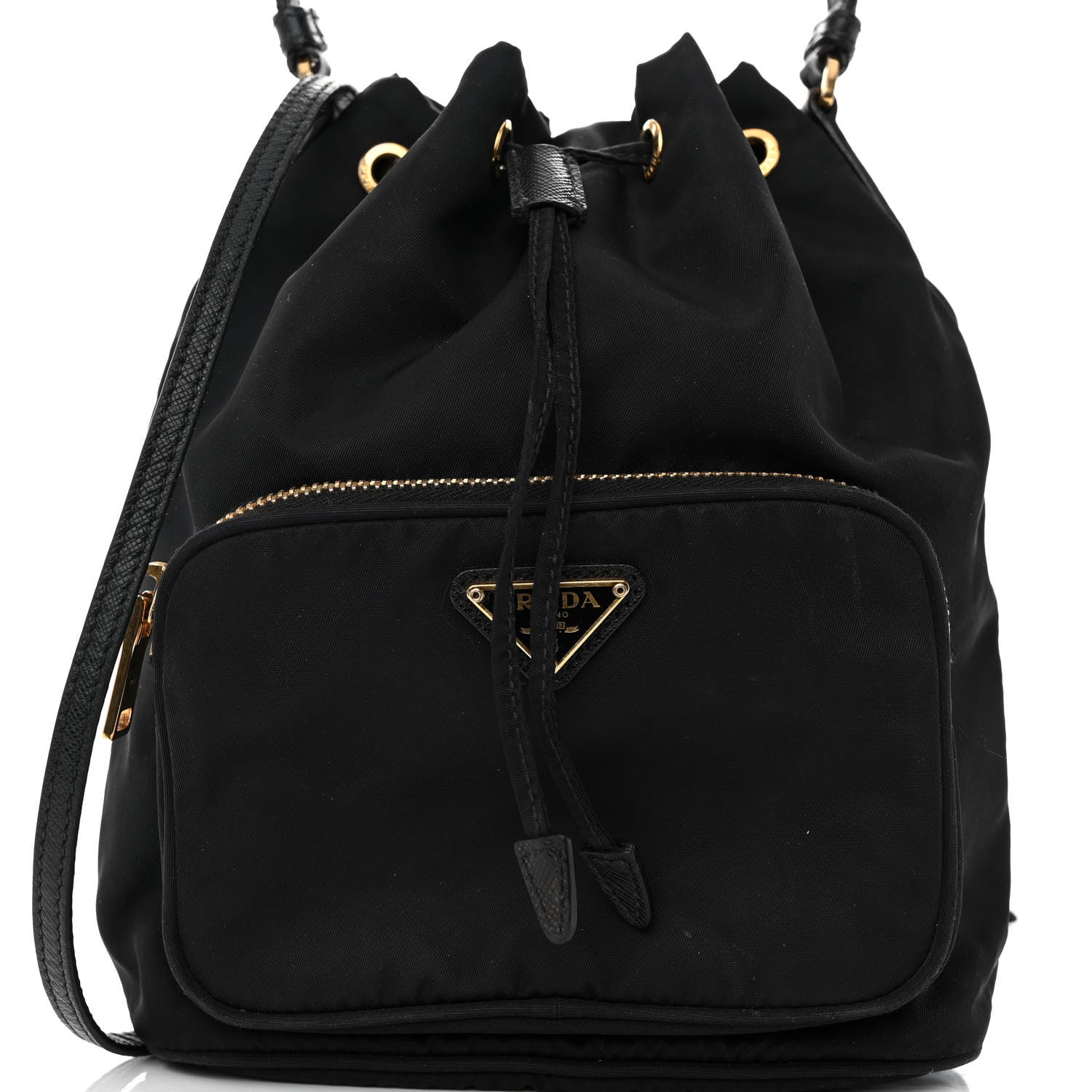 Prada Saffiano Tessuto Nylon Mini Bucket Crossbody Bag Black 7 of 10