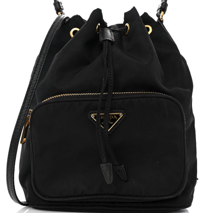Prada Saffiano Tessuto Nylon Mini Bucket Crossbody Bag Black 7 of 10
